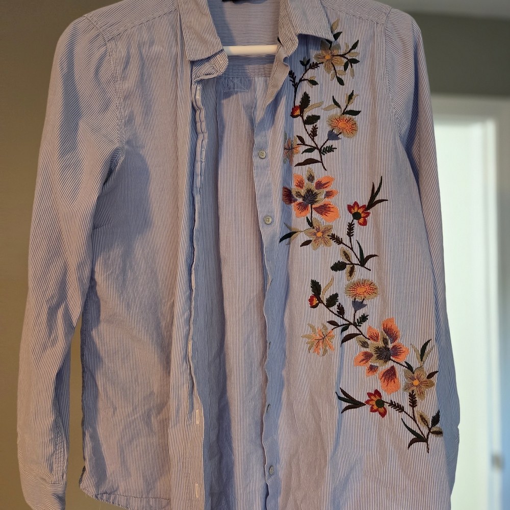 Floral Embroidered Striped Shirt